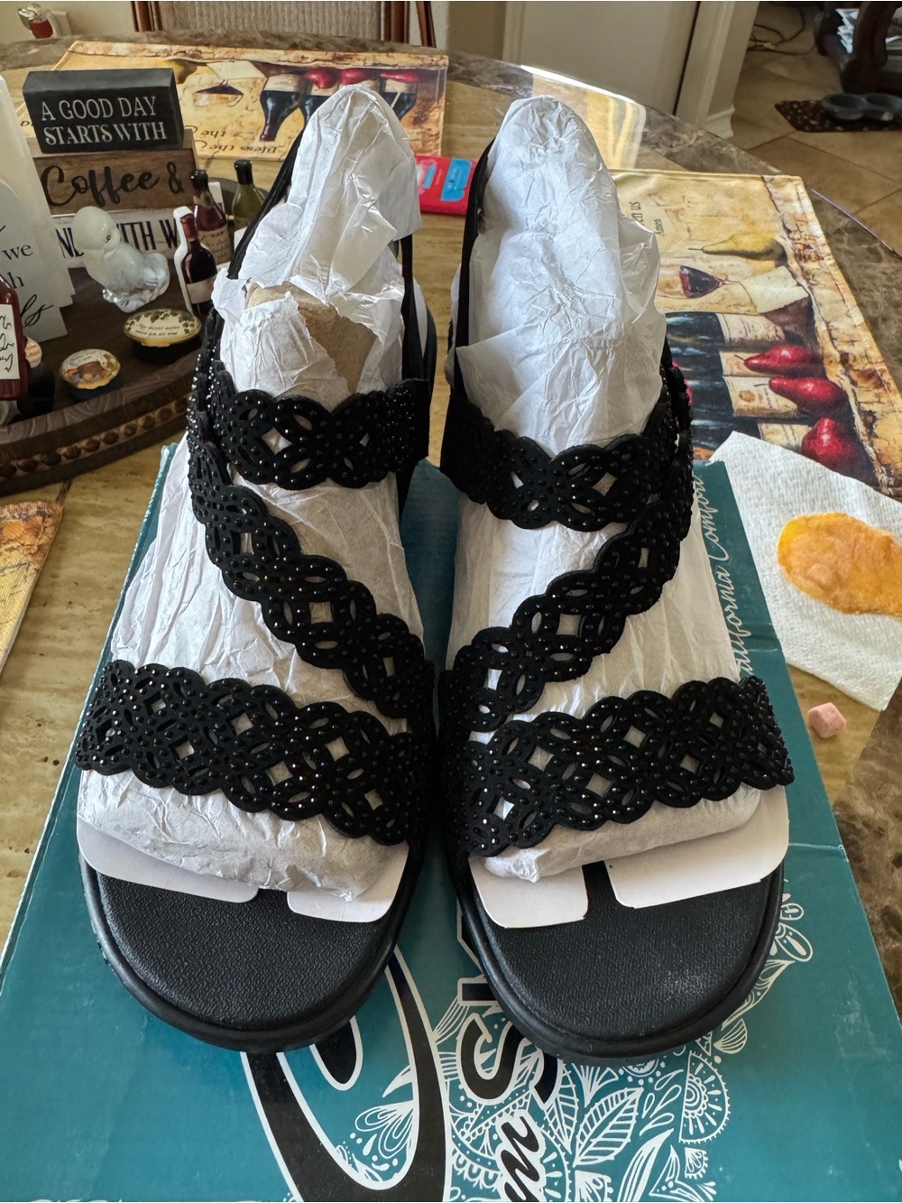 Skechers Black Braided Laser-Cut Strap Sandals 10 M